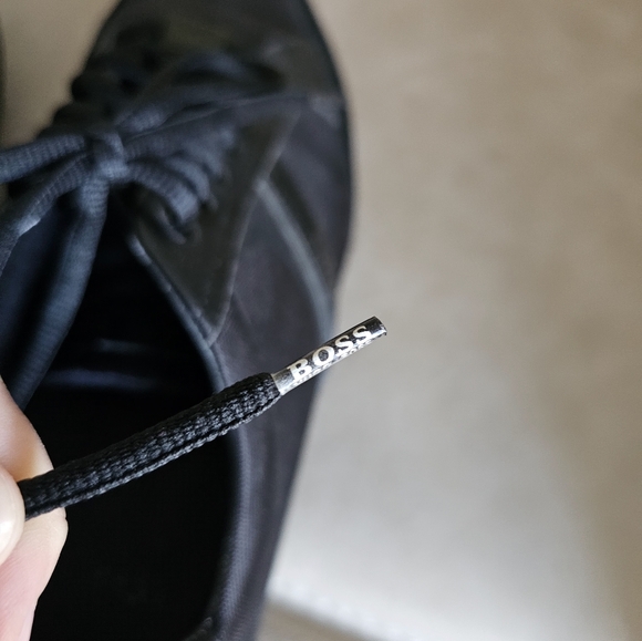 Hugo BOSS Black Suede Leather Logo classic retro sneakers size 42 - Picture 10 of 11